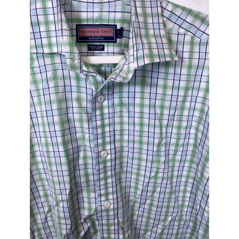 Vineyard Vines Baron Shirt Plaid Button Down Long Sleeve Green Blue Mens L
